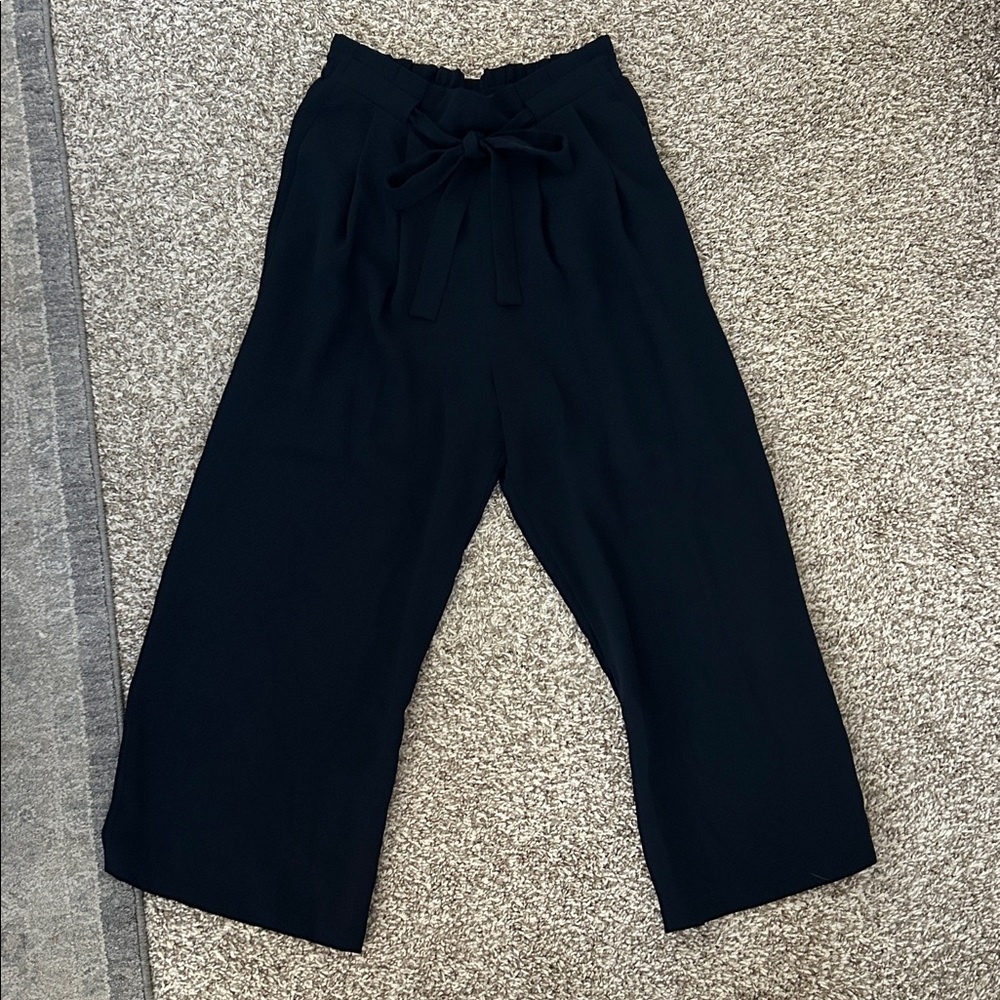 Zara Navy Wide Leg Pants with Bow Detail